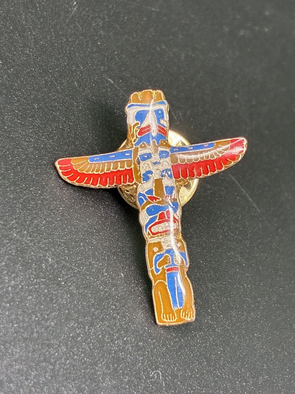 Vintage Totem Pole Enamel Lapel Pin Native Northwest Style Gold Tone Pin